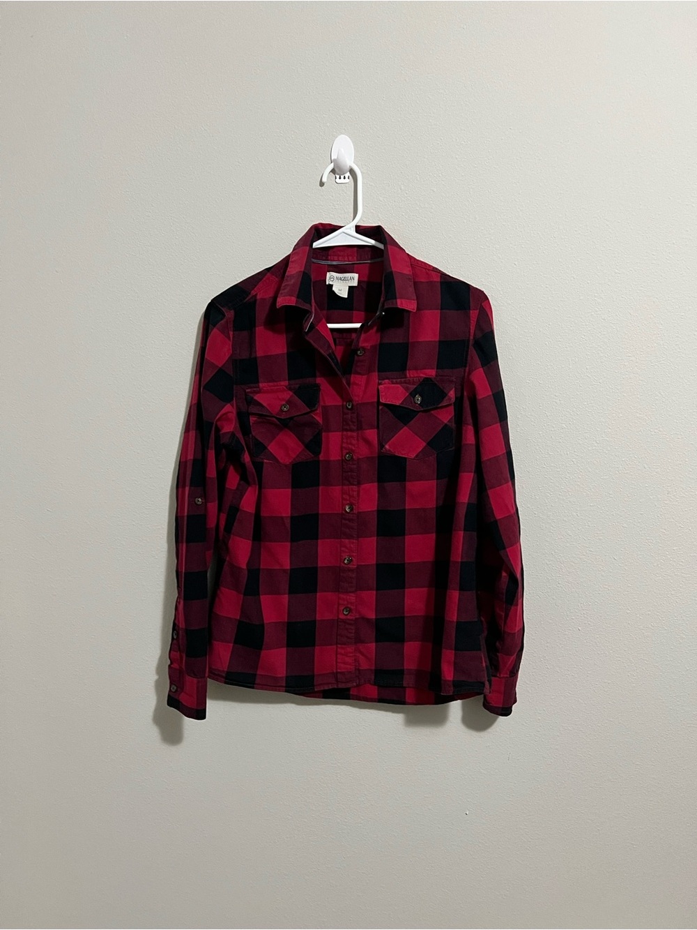 Magellan Outdoors Men’s Red and Black Buffalo Plaid Button-Up Shirt